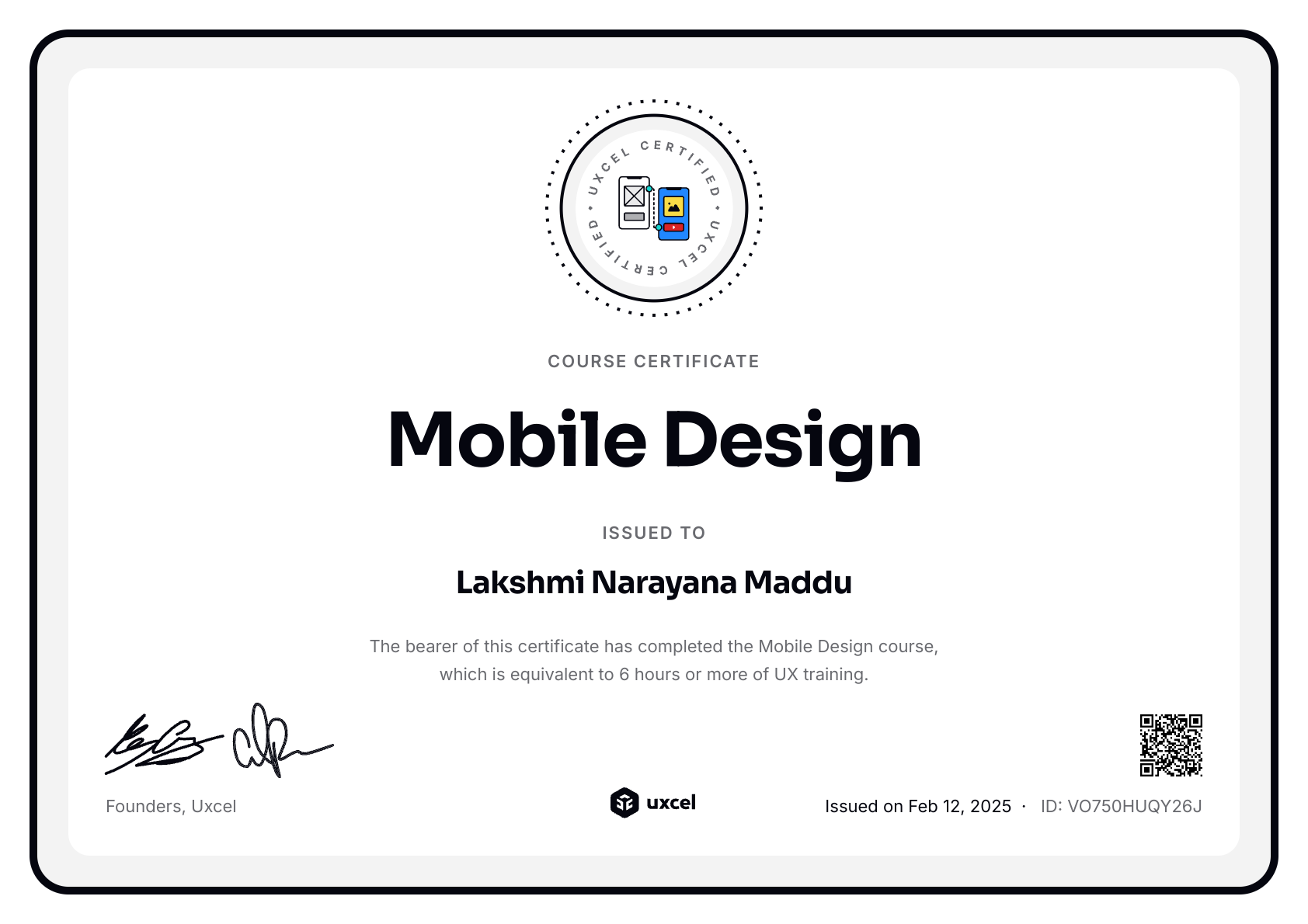 Lakshmi Narayana Maddu's certificate